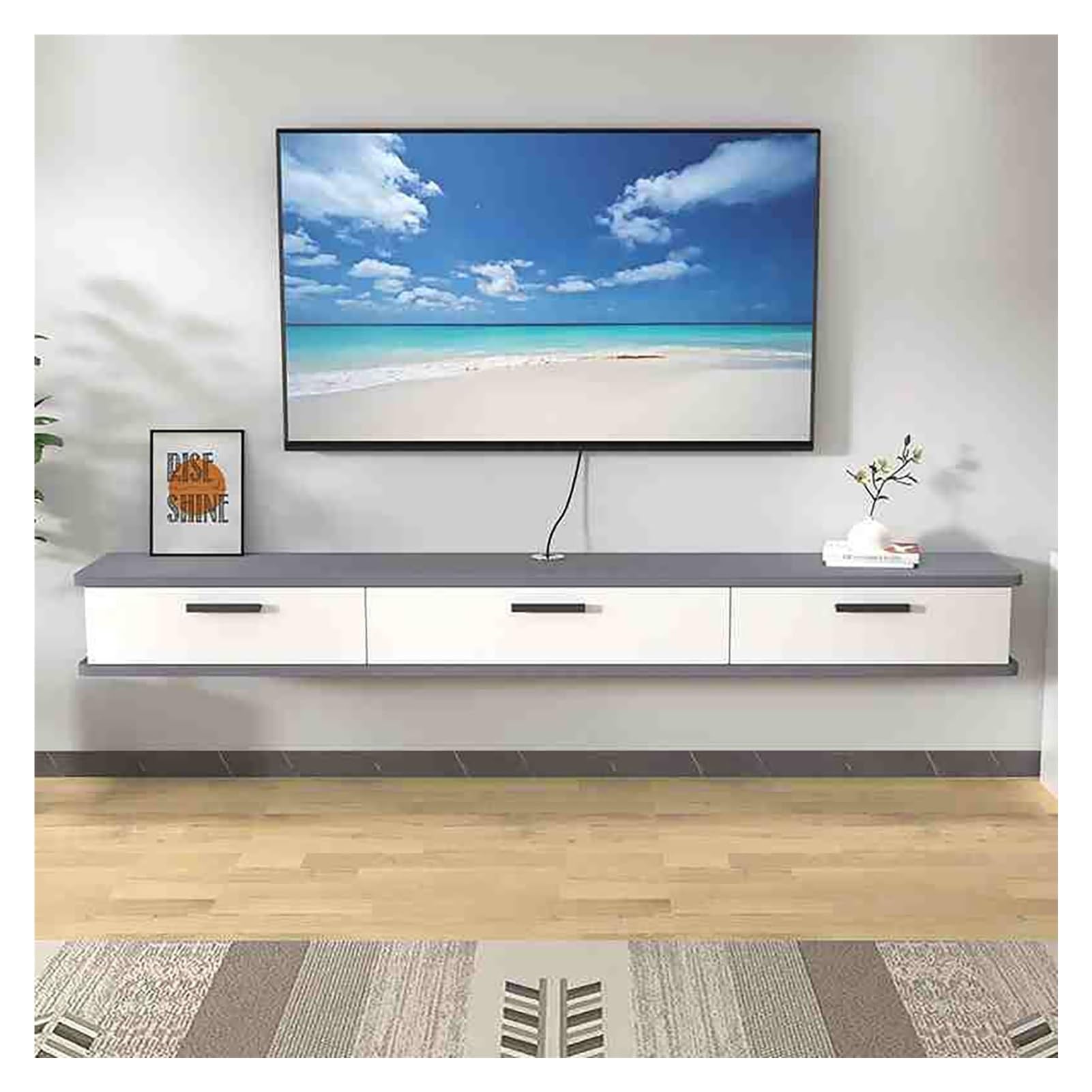 étagères de console multimédia TV avec porte abaissée blanche