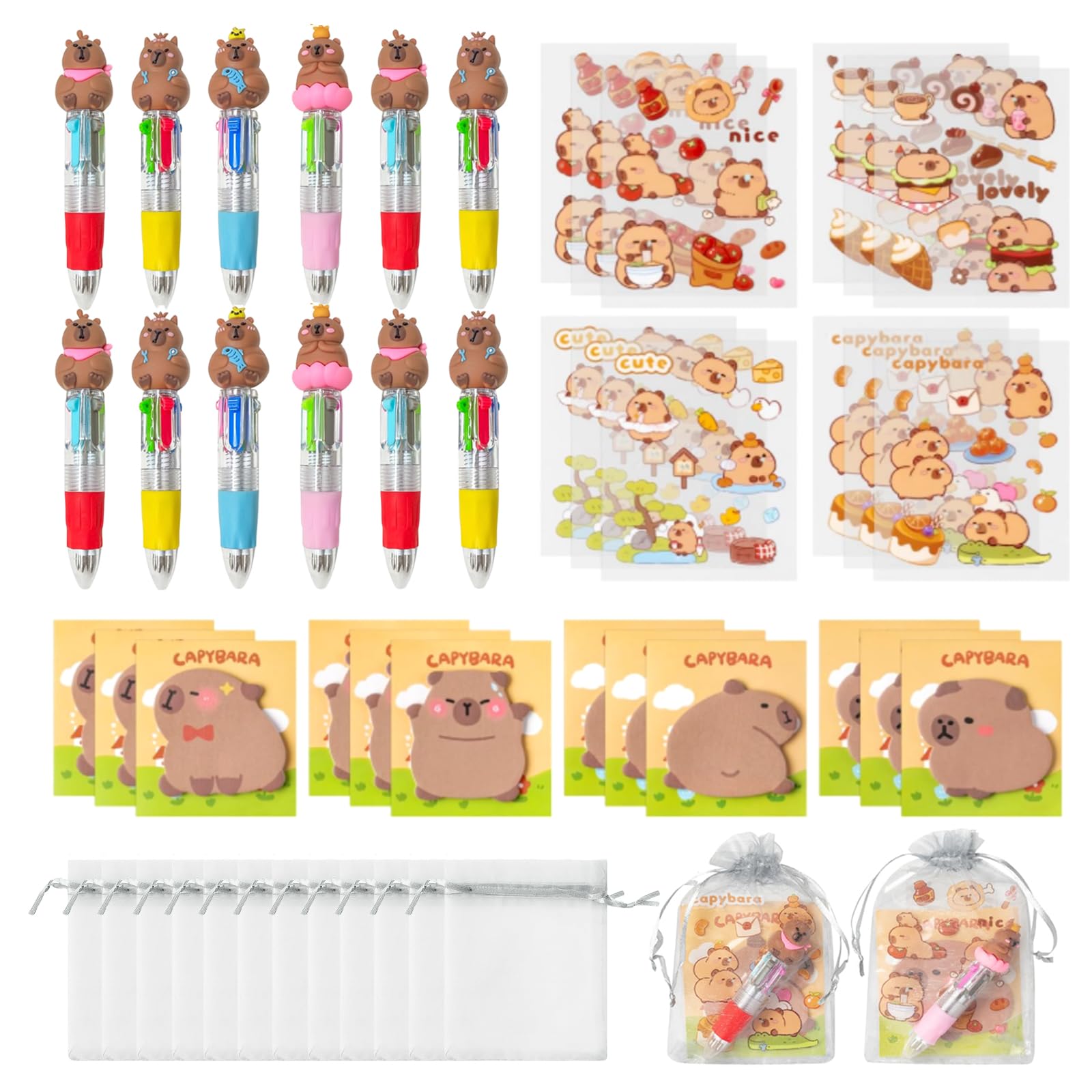 Kit De Fête D'anniversaire Thème Capybara - 110 Pièces : Sacs Cadeaux, Autocollants, Bracelets, Gommes… - 9