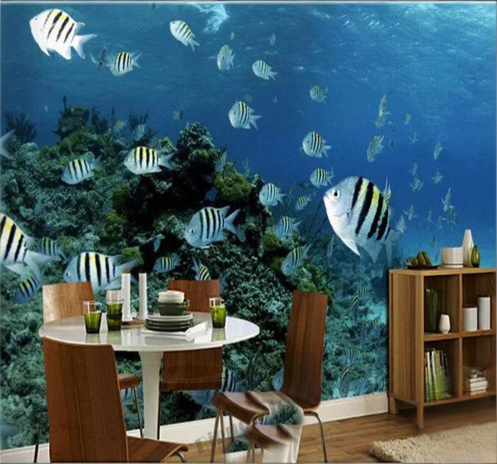 Wallpaper-3D-Xlm 250Cm×170Cm(B×H) Beautiful Fresh Three Dimensional Underwater World School Of Fish 3D Wallpaper Easy Install Feature Office Living Room Sofa Bedroom Tv Background Wall Decoration-250Cm×170Cm