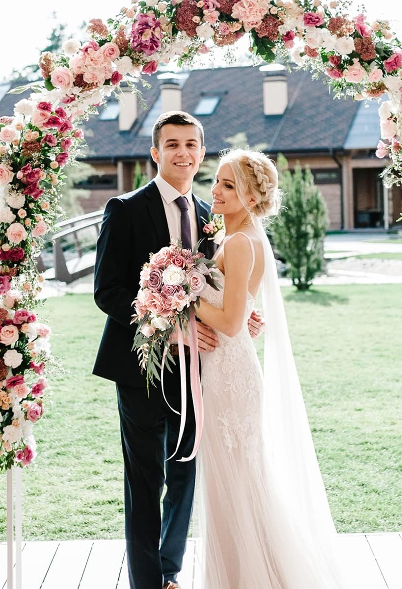 Ansofi 9" Dusty Rose Wedding Bouquets for Bride, Cascading Bridal Bouquet for Bride Artificial Silk Roses Flowers Tossing Bouquet for Wedding Ceremony Decor - Image 4