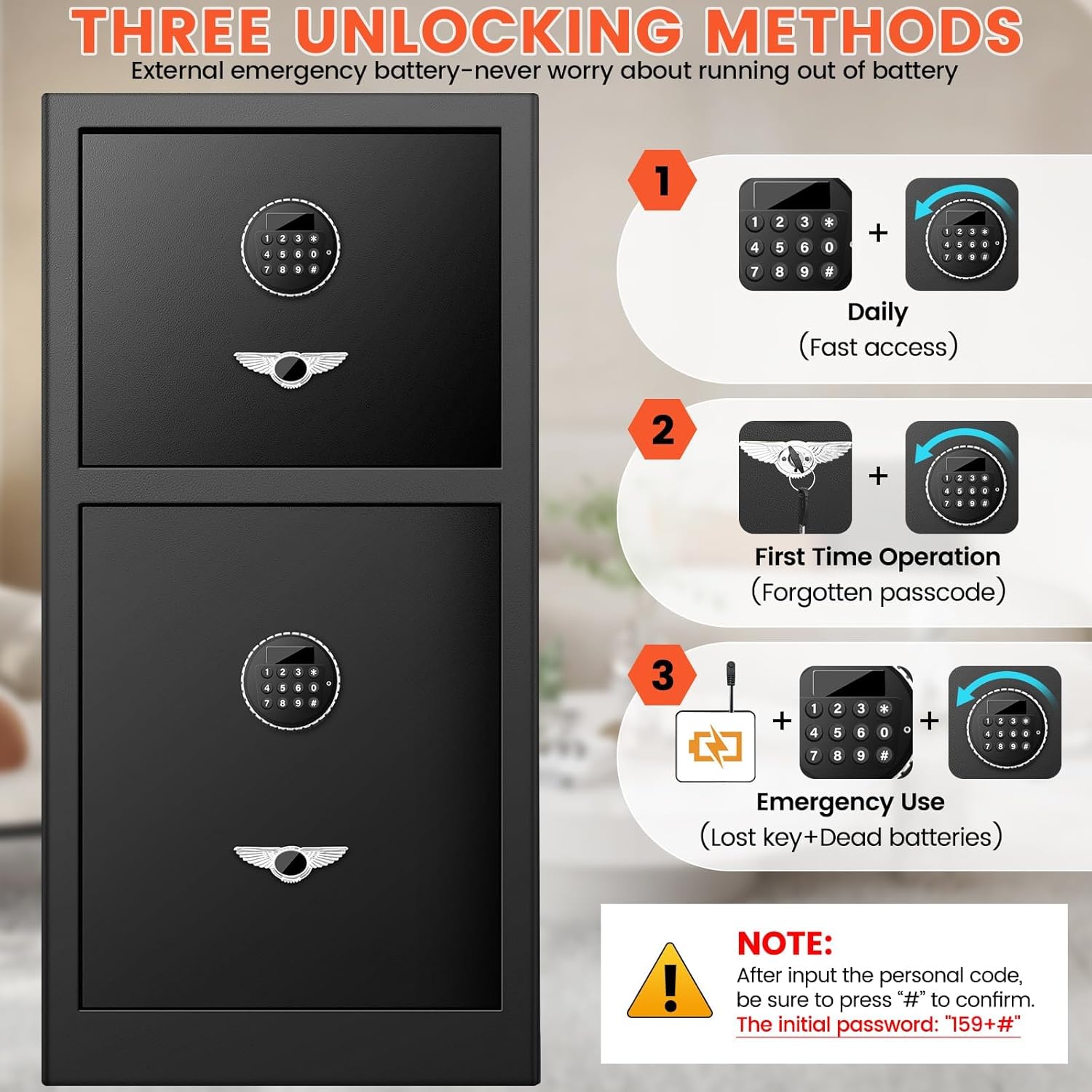 【2025 New】35.4" Tall Extra Large Fireproof Safe for Home, Double Door Home Safe Box with [Hidden Compartment], Large Safes with Digital Keypad & Dual Alarm for Home Office Business