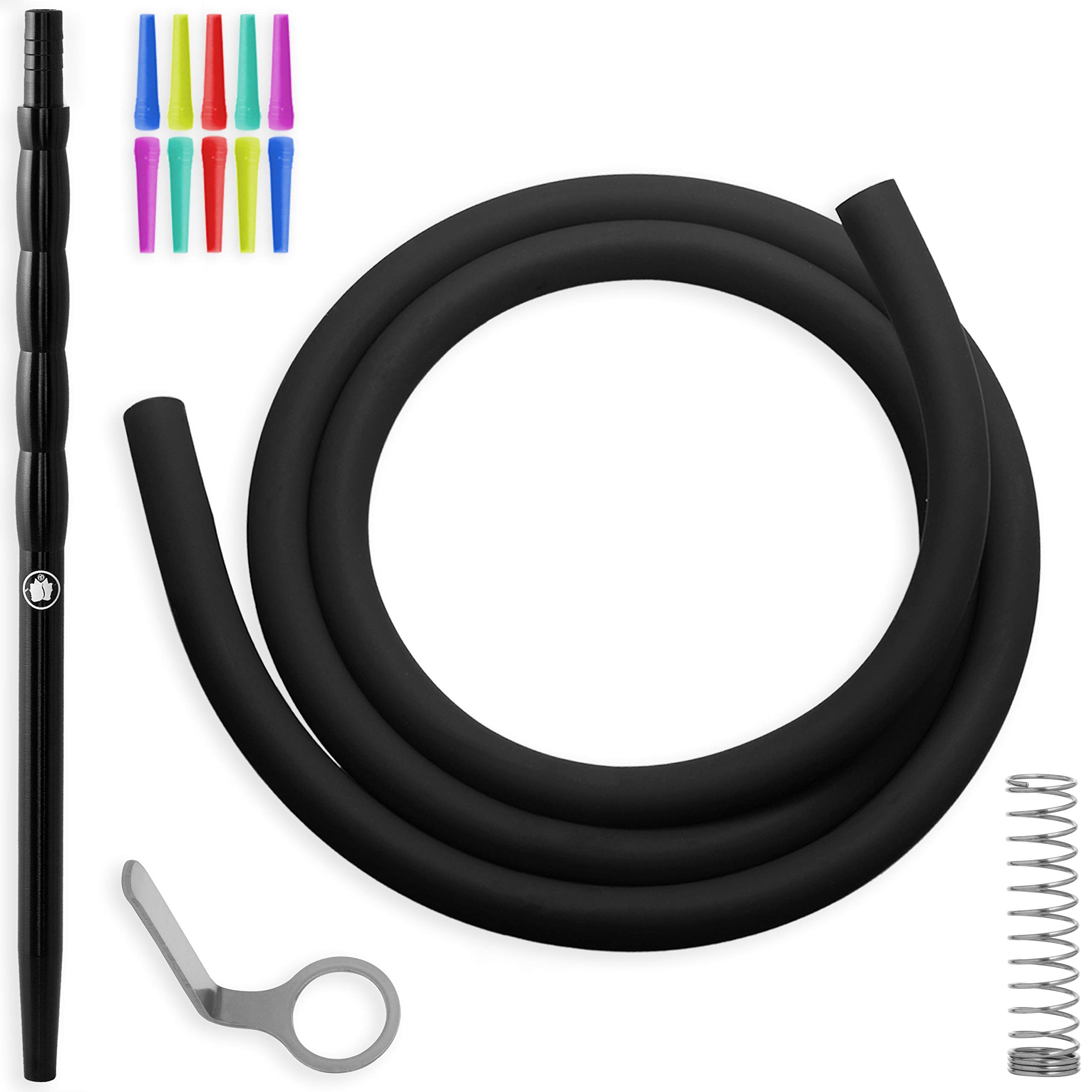 DILAW Szisza kompletny zestaw Smart to go, 38 cm, ze stali nierdzewnej, mini hookah z 4 przyłączami i 4 adapterami szklanymi, w zestawie z miską, głowicą i nasadką, wężem węglowym, ustnikiem