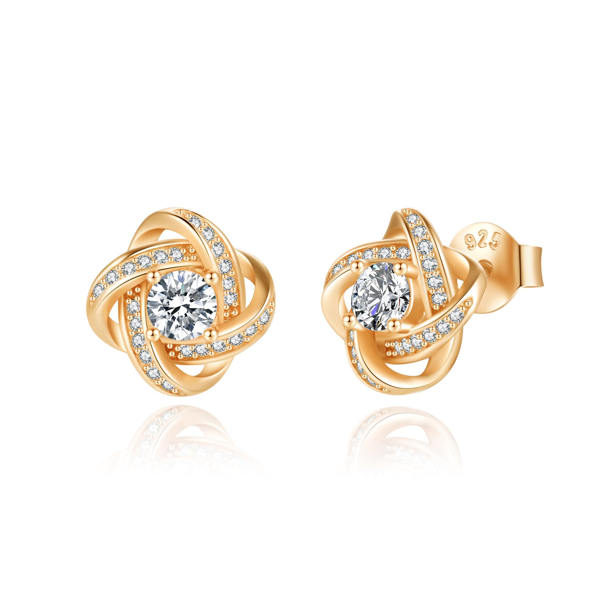 Jrêveinfini 925er Silber Ohrstecker Damen – Love Knot & Kleeblatt Design mit Zirkonia, Eleganter Schmuck für Frauen & Mädchen, Glücksbringer Geschenk