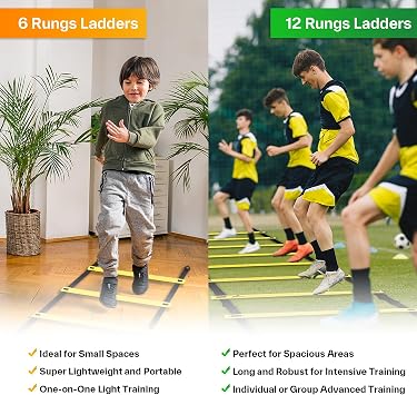 Sportneer Agility Ladder Speed Training Set 12 Rungs 20ft Detachable Exercise Ladders in 2pcs (6 rungs Each) with Ground Stakes for Soccer Football Footwork Training Ladder with Carry Bag
