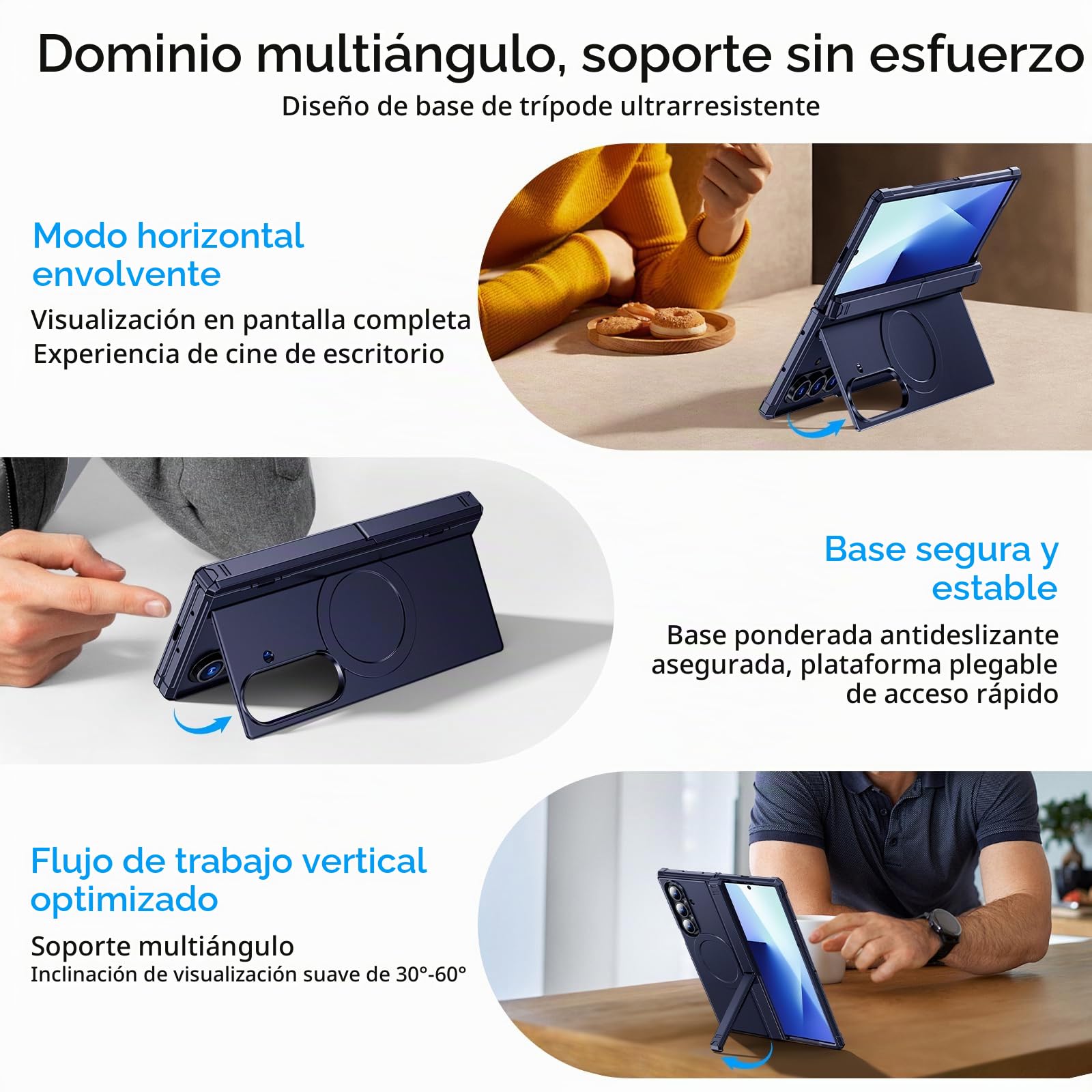 Funda magnética para Samsung Galaxy Z-Fold-7: doble soporte horizontal y vertical, compatible con MagSafe, con protector de pantalla, protección robusta con bisagras, funda para teléfono