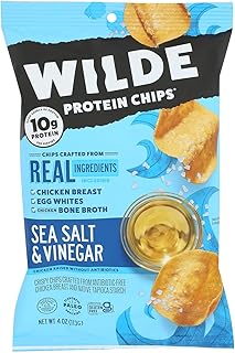 Wilde Protein Chips, Sea Salt & Vinegar, 10g Protein per Serving, Real Ingredients, 100% Natural, Paleo, Gluten Free, 4 Ounce (Pack of 12)