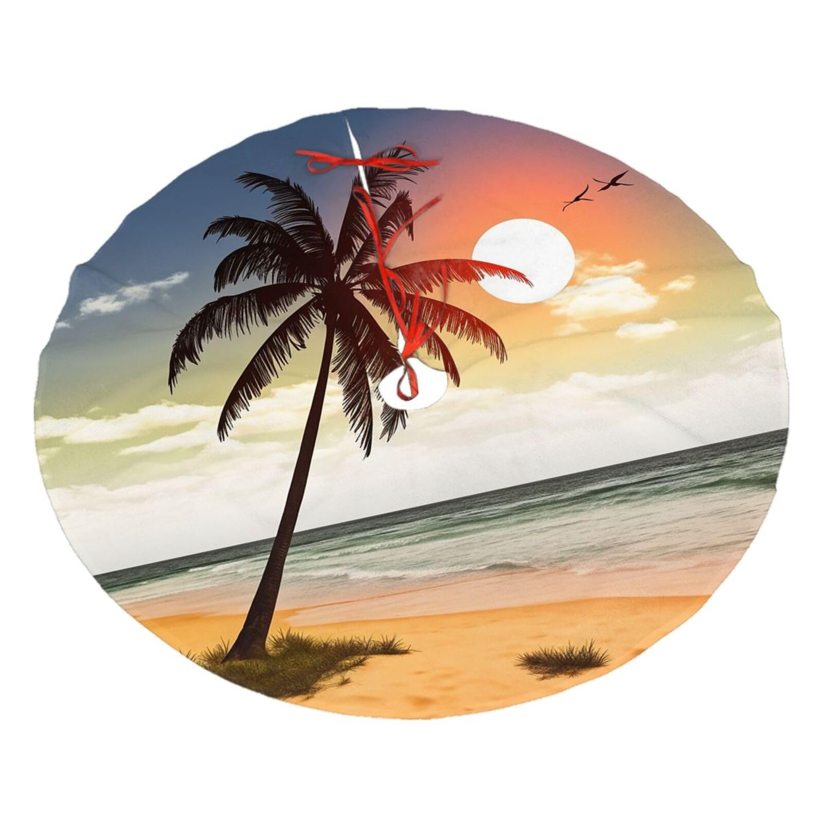 Palm Tree On Beach Christmas Tree Skirt 48",Soft Plush Xmas Tree Mat Christmas Tree Oranment for Merry Christmas Party Holiday Indoor Outdoor Decorations