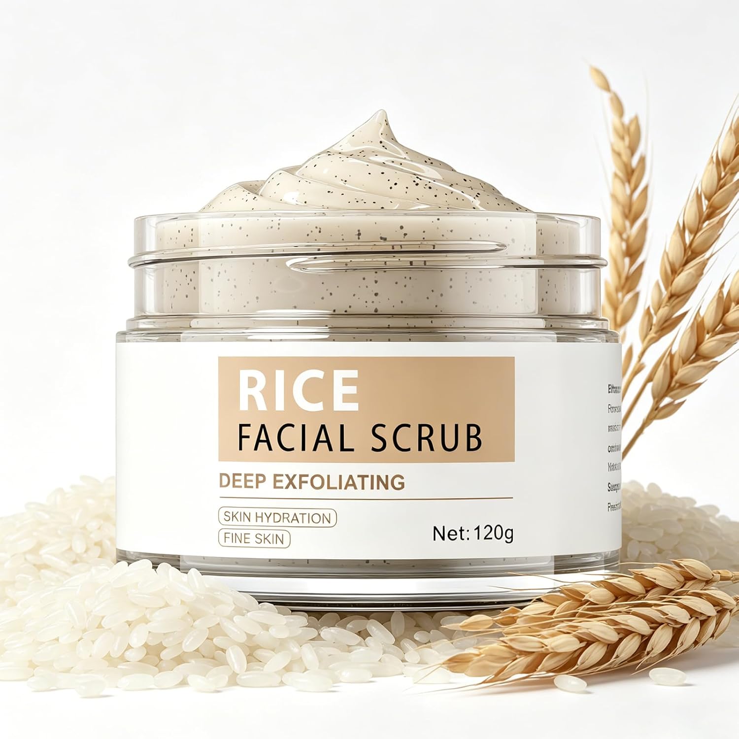 Rice Facial Scrub – Face Exfoliator with Walnut Shell Powd...