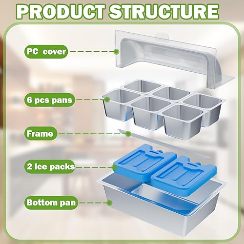 Miniatura 3 de Recipientes de condimentos de acero inoxidable 304, exhibición de buffet de suministros de catering, estación de buffet de barra de ensalada para el