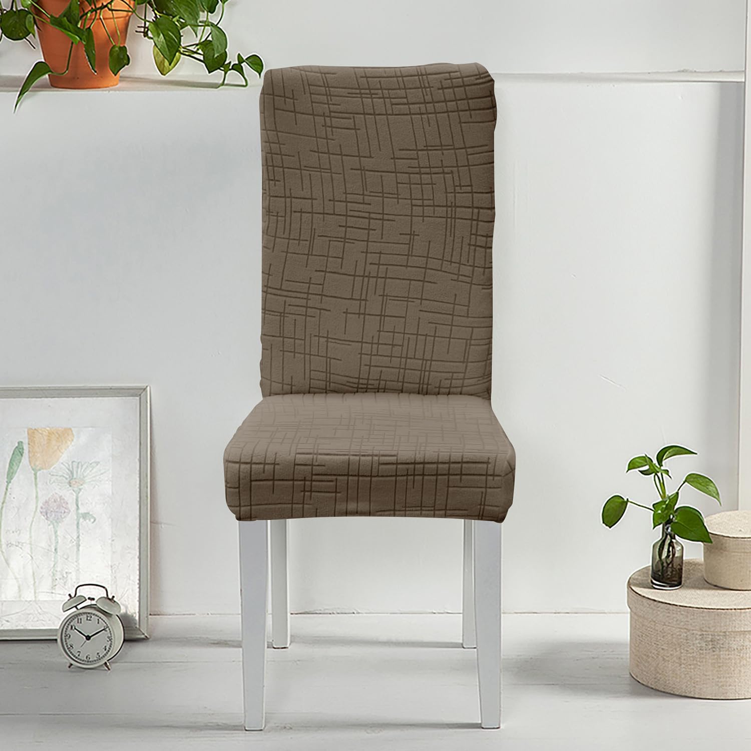 Coffee,2pcs, Dining Chair Cover Set of 2/4 Stretch Knitted Fabric Chair Slipcovers with Elastic Band Washable High Back Chair Cover Chairs Seat Cover for Restaurant Dining Room