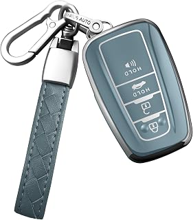 Compatible With Toyota Key fob Cover with Leather Keychain,Soft TPU Full Cover Protection,Key fob case for RAV4 Camry Avalon Corolla Highlander C-HR Prius Smart Remote,Key Fob Shell-Storm Blue