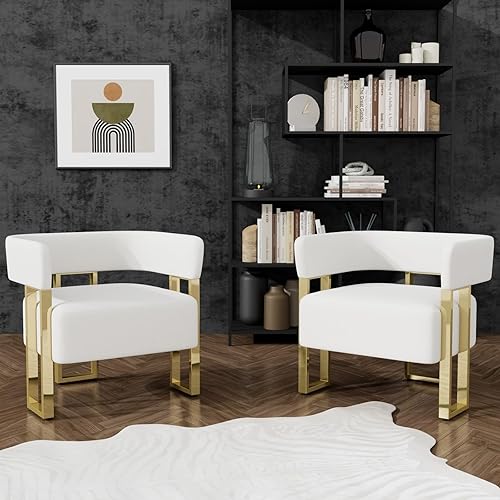 STHOUYN Juego de 2 sillas decorativas blancas modernas, sillas de barril Boucle, sillas con brazos para sala de estar y dormitorio (2, color blanco)
