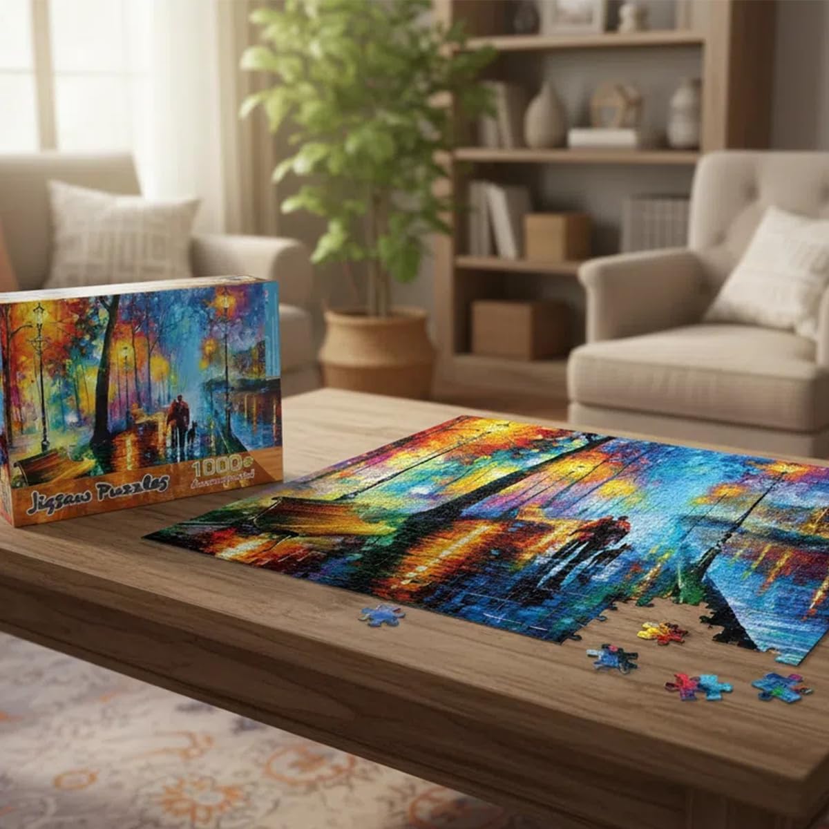 Ingooood Wooden Jigsaw Puzzles for Adults 1000 Pieces - Accompanied - Challenging & Therapeutic Family Games for Couples, Fun Birthday Gift for Friends, Premium Home Decor Art Puzzle