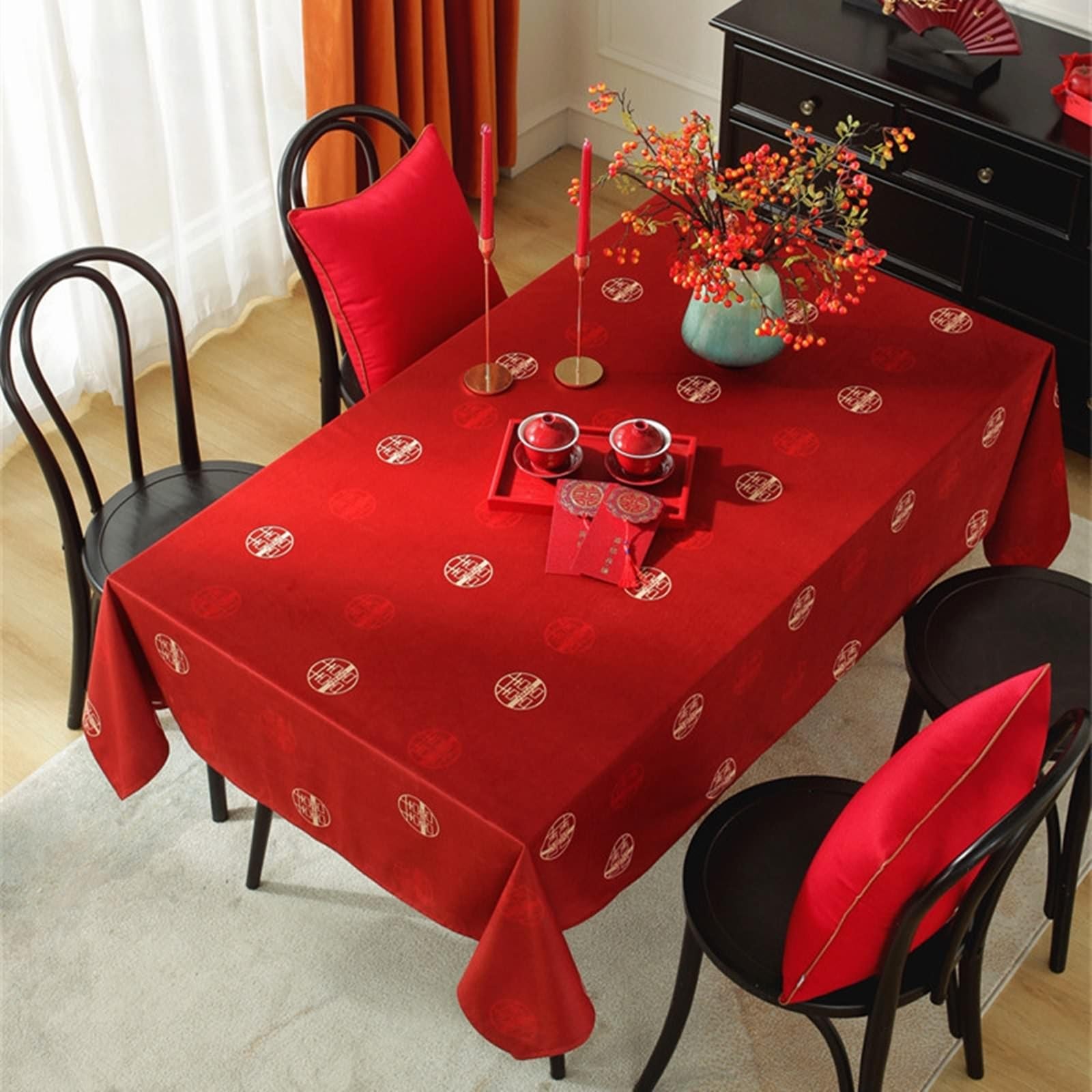 Tovaglia rossa in poliestere, decorazione per matrimoni, tovaglia quadrata, 140 x 140 cm, per soggiorno, sala da pranzo, balcone, giardino