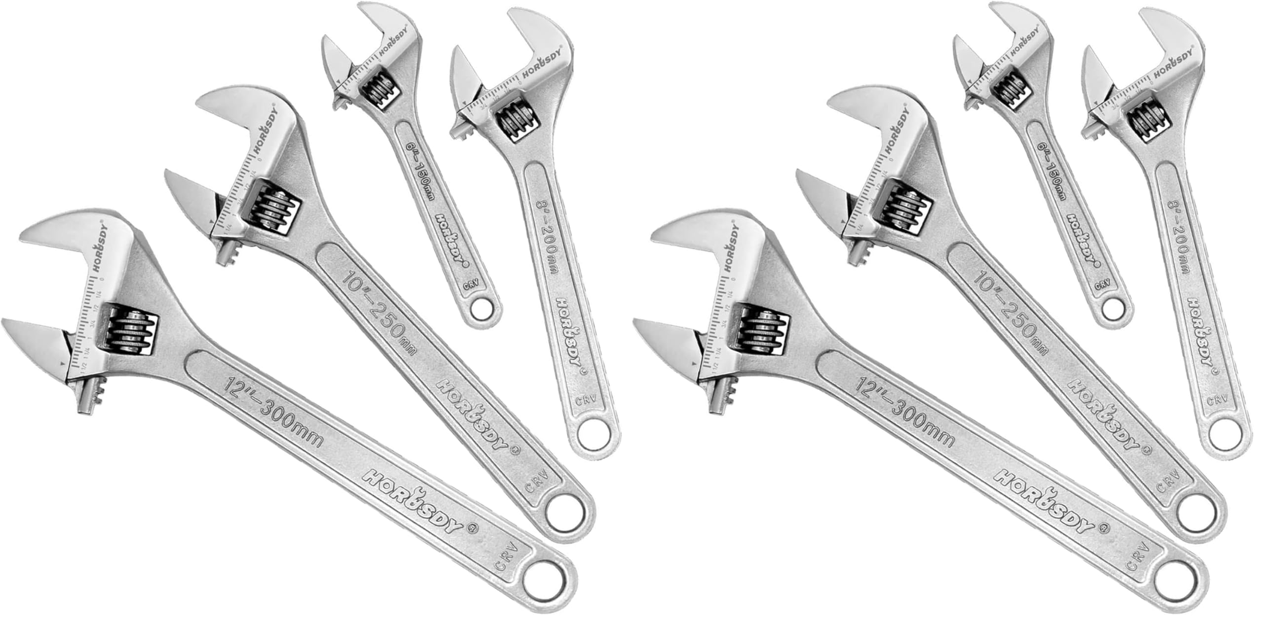 HORUSDY 4-Piece Adjustable Wrench Set, CR-V Steel, Adjustable Wrenches Set(6-inch, 8-inch, 10-inch, 12-inch) (Pack of 2)