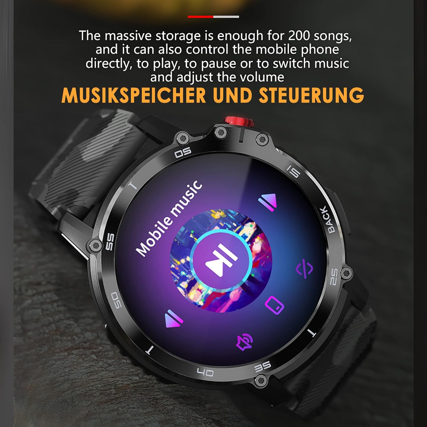 findtime smartwatch uomo con funzione telefono, memoria musicale, accoppiamento diretto, cuffie Bluetooth, senza fili, orologio sportivo, orologio militare, contapassi, orologio fitness, pressione