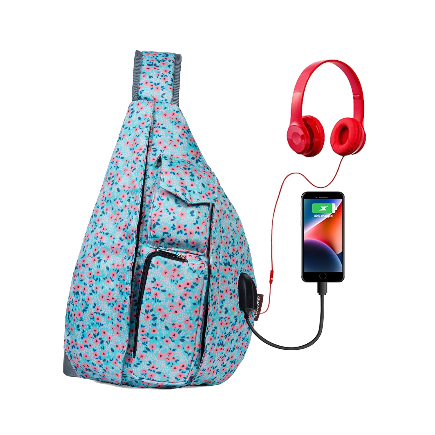 MalironaSling Bag for Women Sling Backpack Hiking Daypack Multipurpose Crossbody Chest Bag, Blue, L