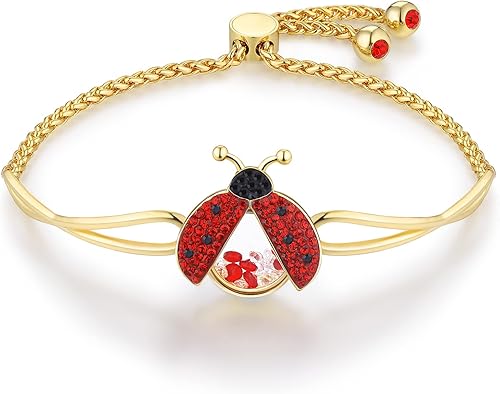 superchic Pulsera de mariquita con circonita cúbica con cristales flotantes para mujeres, adolescentes, niñas, niños, fiesta de Halloween, regalos