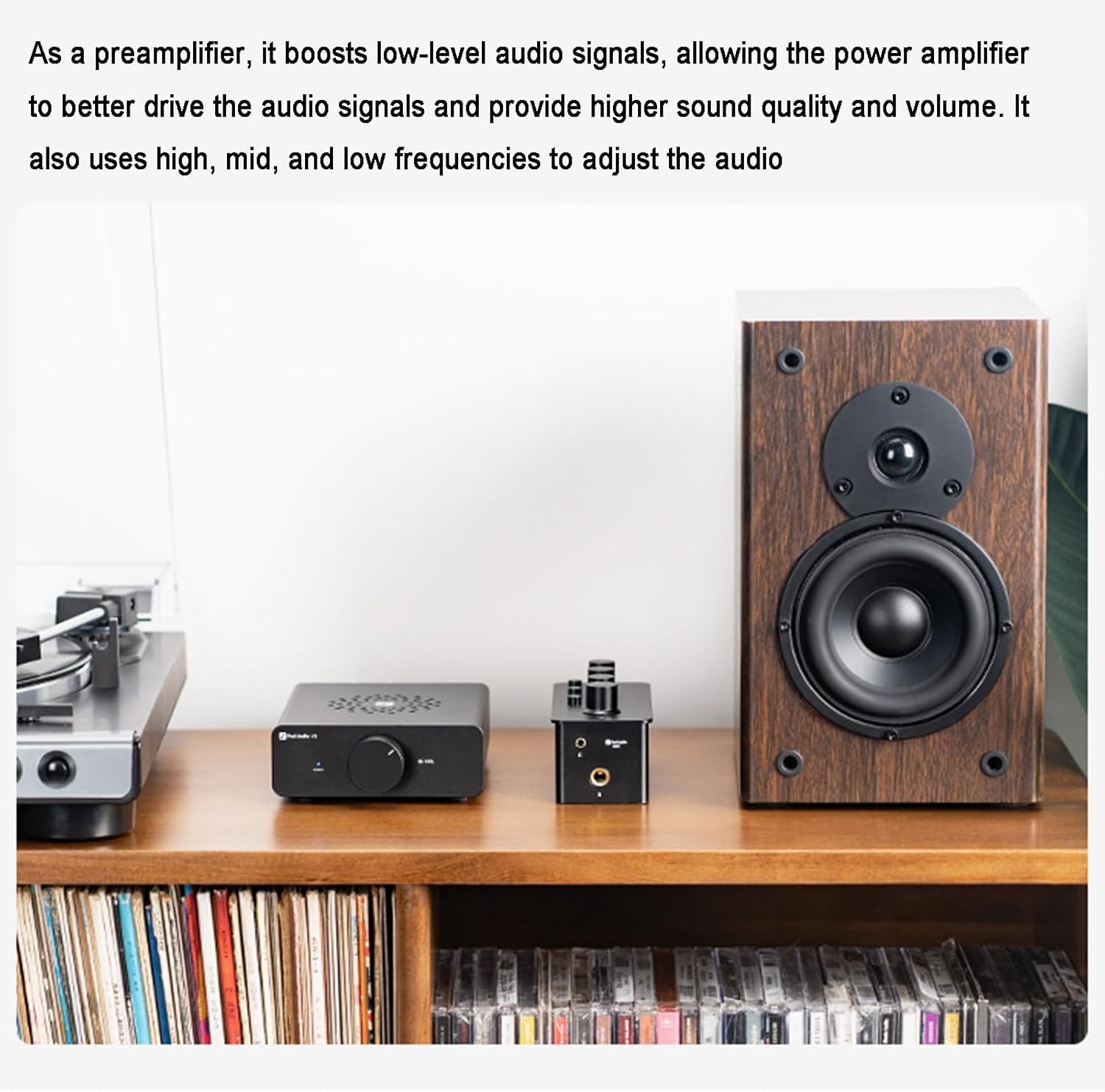 Amplificador ecualizador de auriculares, amplificador analógico portátil clase A, con conectores de 3.5 mm y 6.35 mm, control de tono de agudos de rango medio de graves y compensación de