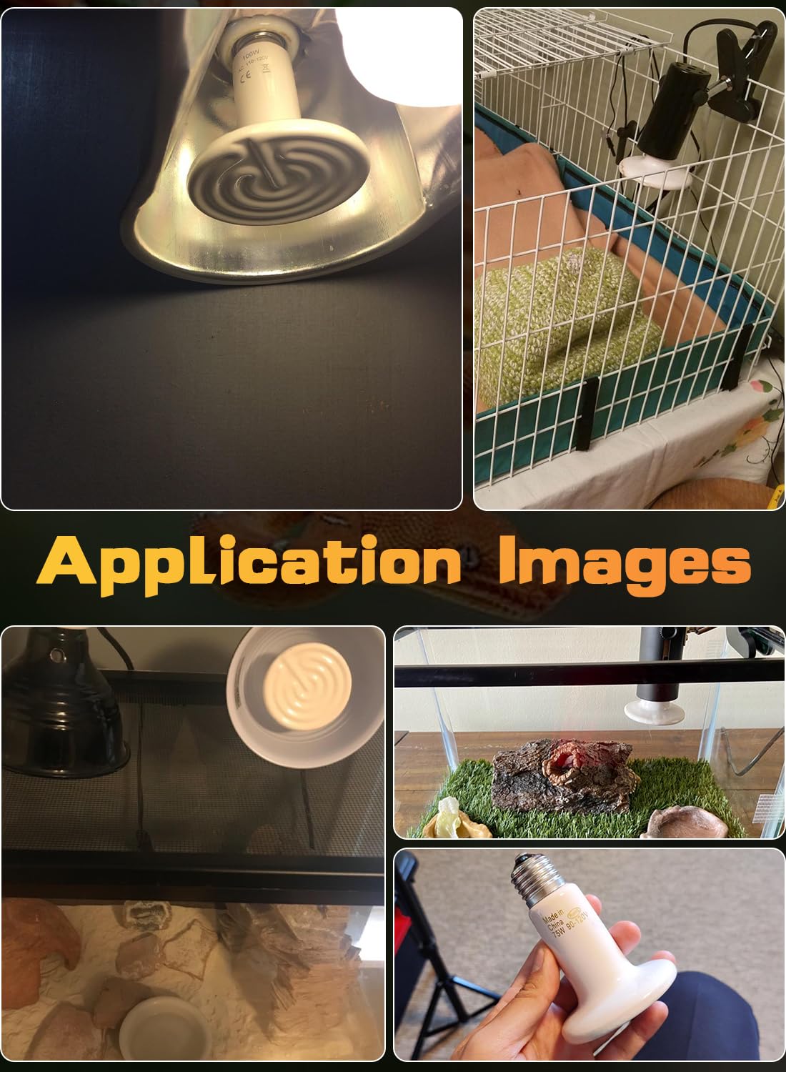 WUHOSTAM 100W 2 Pack Ceramic Heat Lamp,White Dimmable Infrared Bulb No Light Emitter Lamp Infrared Ceramic Heat Lamp Bulb for Pet Coop Heater Reptile Chicken Lizard Turtle Brooder Bulb, ETL Listed - image 6