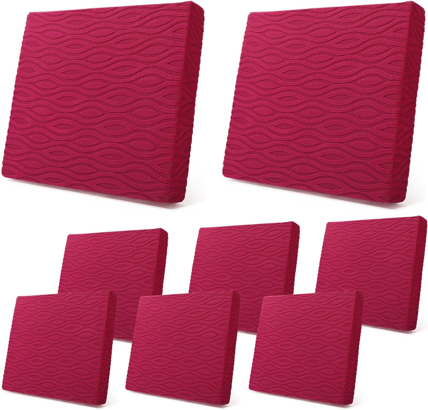 Newwiee 8Pcs Stretch Patio Cushion Covers Outdoor Cushion Covers for Patio Furniture Replacement Couch Sofa Slipcovers Jacquard Textured Soft Fabric Washable Furniture Protector (Wine Red,Classic)