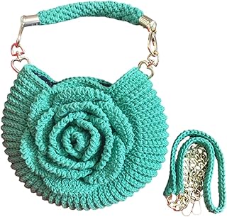 شنطة كروشية حريمي هاند ميد القوقعة والوردة اخضر