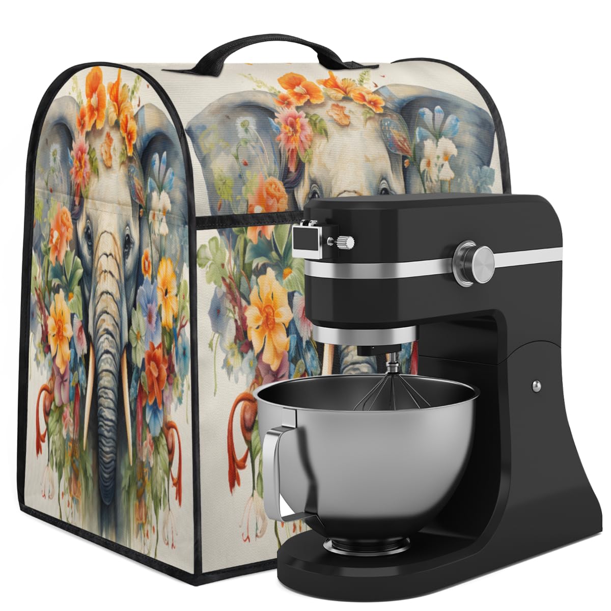 Coffee Maker Cover Flower Elephant Animal Kitchen Appliance Covers Small Appliance Covers Blender Cover Juicer Cover Dust Covers for Kitchen Appliances with Top Handle and Pockets,Washable,C872