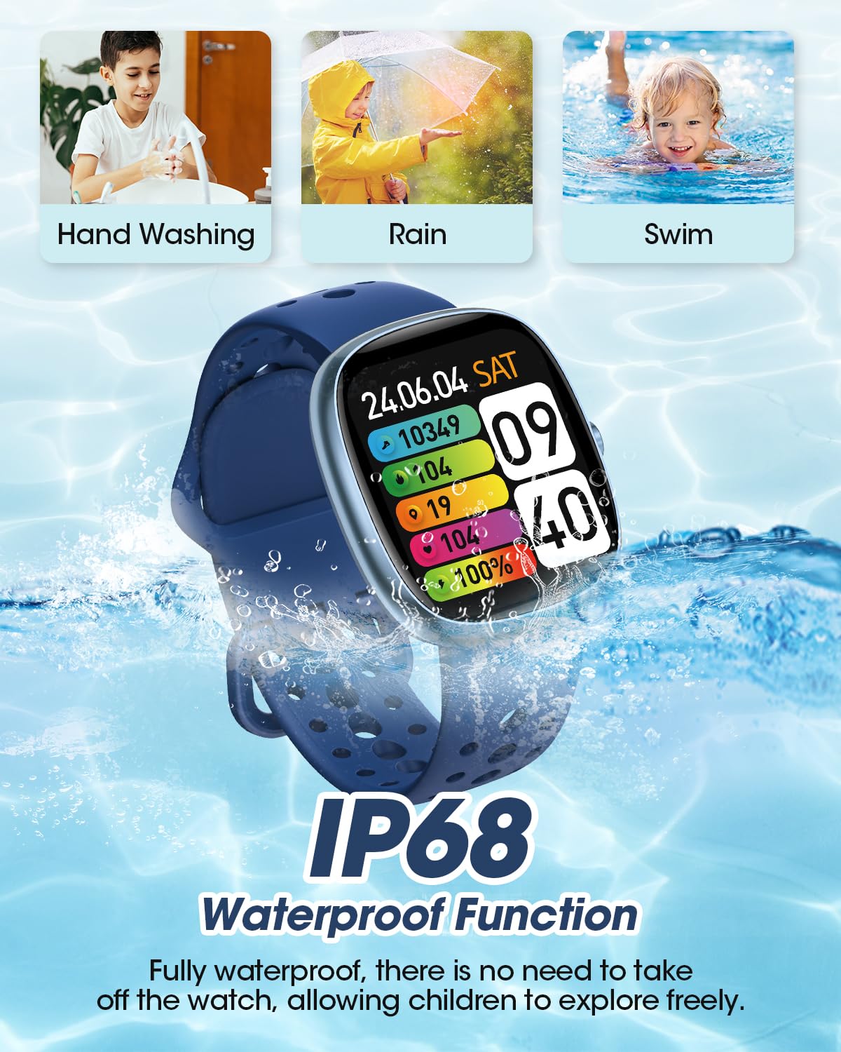 TotsyFun Smartwatch Bambini, Orologio Smartwatch Bambino con 20 Modalità Sportive, 19 Giochi, Frequenza Cardiaca, Monitor del Sonno, Impermeabile IP68, Regalo per Adolescenti 7 agli 11 Anni, Blu