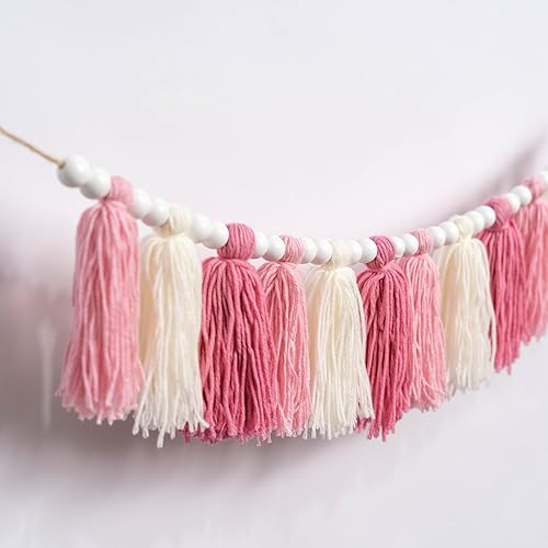 Miniatura 6 de Guirnalda rosa rubor, pancarta para la primera silla alta, pancarta temática de borla rosa para niña, accesorio para fotos de pastel de niña,