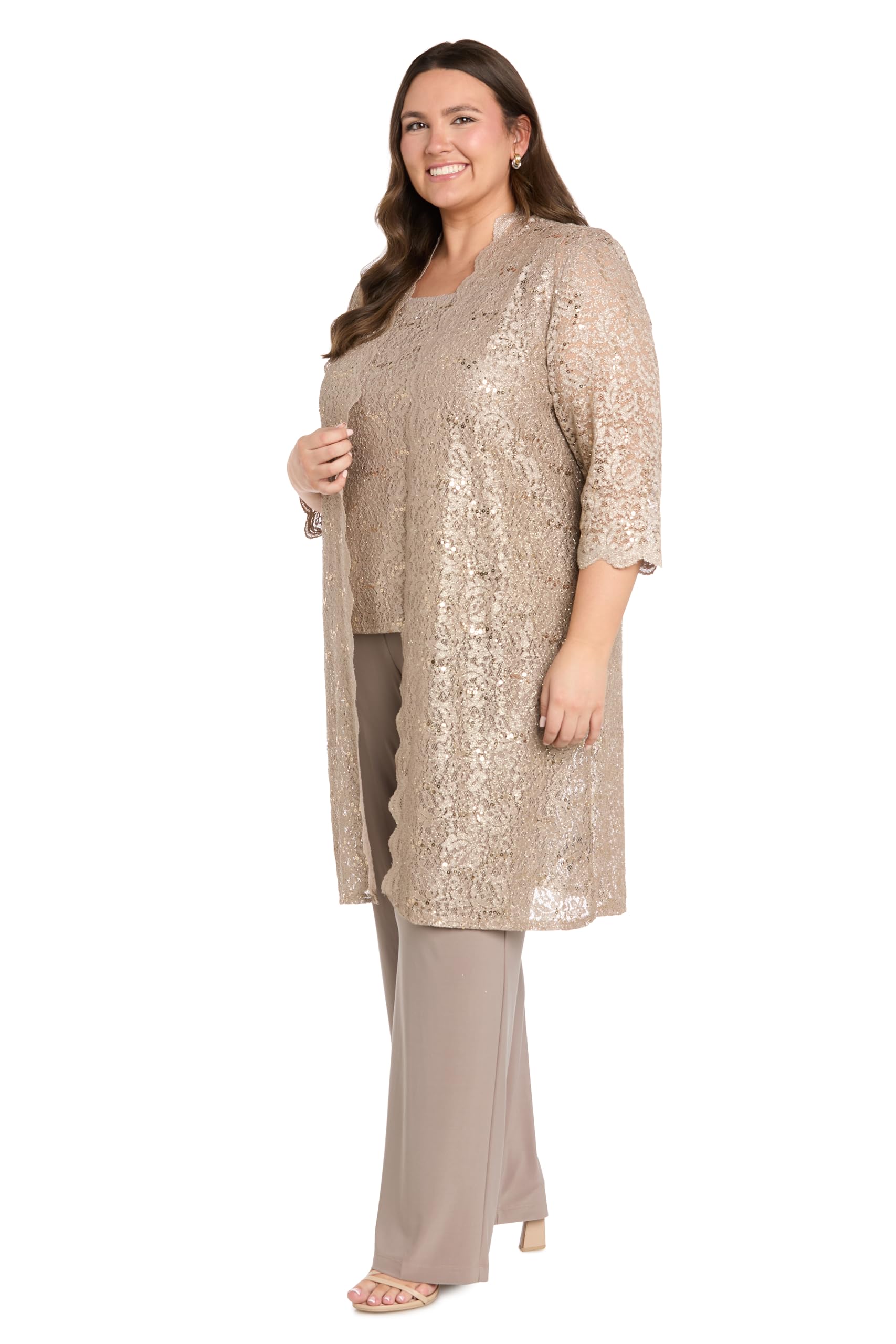 R&M Richards Damen Spitzen-Tanktop und Hose mit Durchsichtiger Spitzenjacke Business-Anzug Hosen-Set