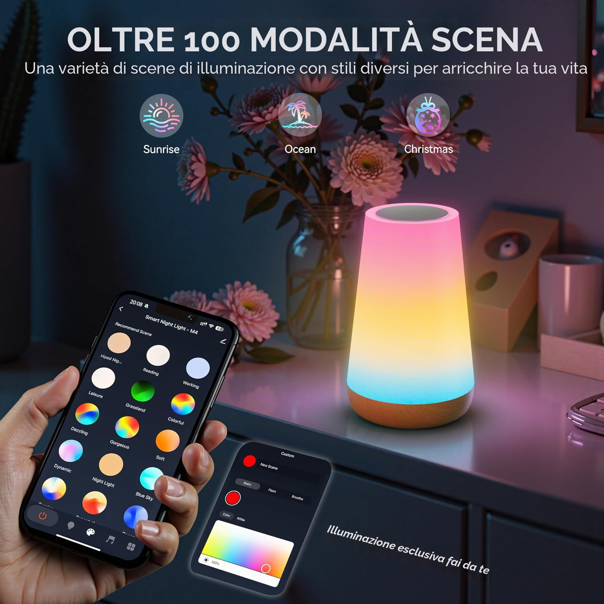 Auxmir Lampada da Comodino Smart, Lampada da Tavolo Compatibile con Apple Homekit, Alexa e Google Home, Luce Notturna Wifi Vocale e Touch, LED Dimmerabile 256 Colori RGB, Lampada Comodino Intelligente