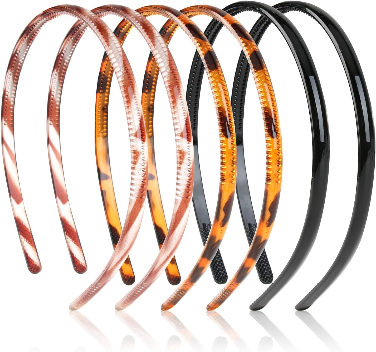 ModloanHeadbands for Women Men Hair,6 Pack Hair Band Plastic with Non-Slip Teeth Comb 3 Colors Black Coffee Amber for Women Men Girls 0.8cm