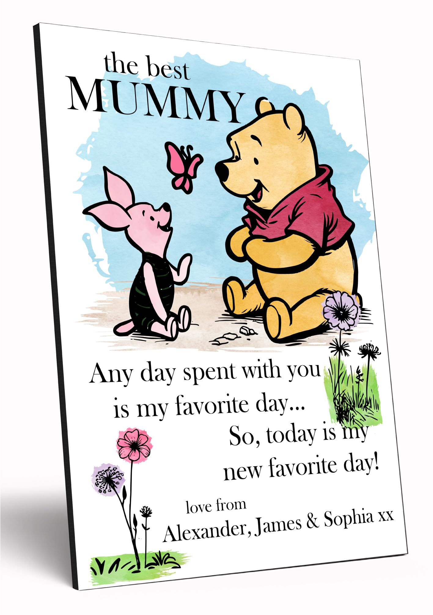 Personalised Wooden Wall Art Winnie the Pooh Quote A4 Watercolour Print for Mother's Day Birthday Christmas Customised Gift Mum Grandma Nanny