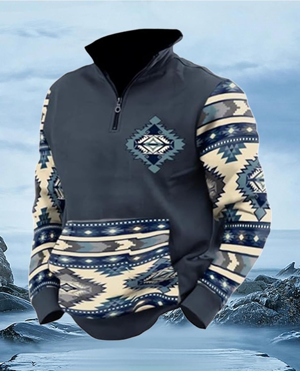 Western Sweatshirts for Men Aztec Cowboy Vintage Graphic Fleece Hoodie Mens Quarter Zip Pullover Country Jacket - Image 6