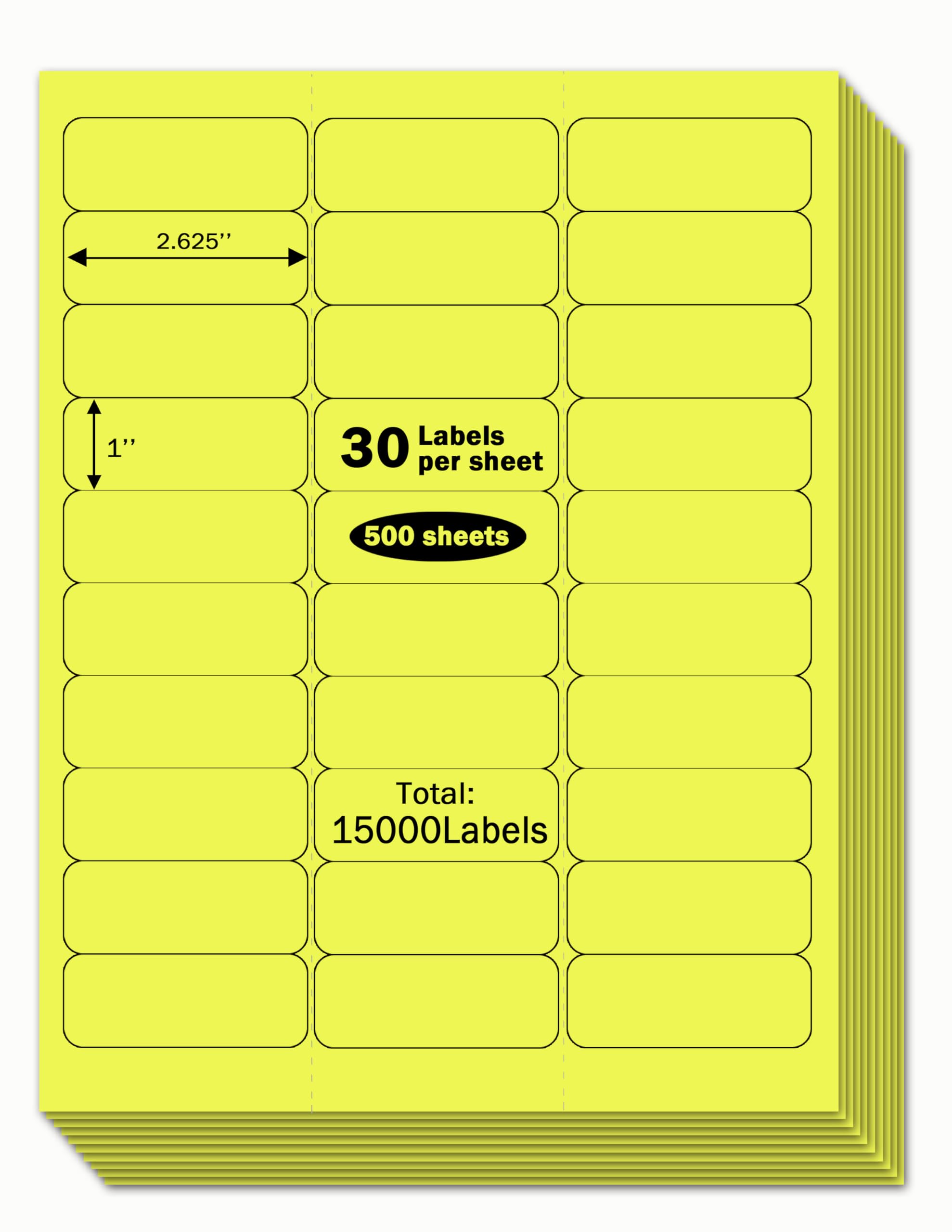 KIMMOR 1" x 2-5/8" Premium Yellow Colored Shipping Address Labels Sticker Papers for Inkjet & Laser Printer Self-Adhesive Mailing Labels Writable Tags