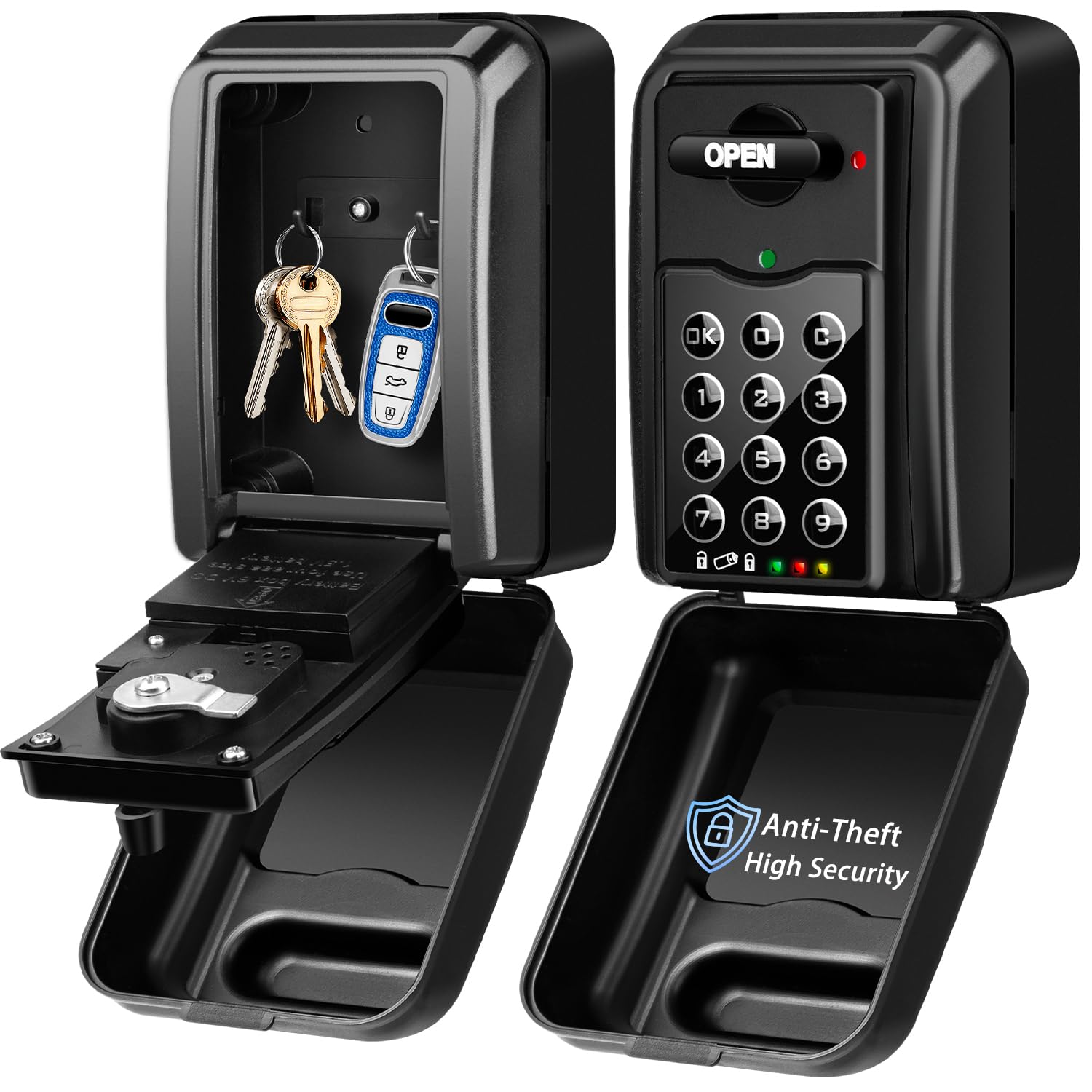 Caja de Seguridad para Llaves Exterior Impermeable | Antirrobo & Acceso de Gestión Avanzada | Grande Caja Fuerte Llave con Código 6 Cígitos Electrónica Pared Caja para Llaves Interior