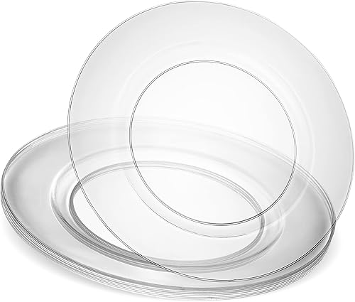 Platos base de 13 pulgadas de plástico transparente de uso pesado desechables para cena, vajilla para servir, platos, bandejas, vajilla, paquete de