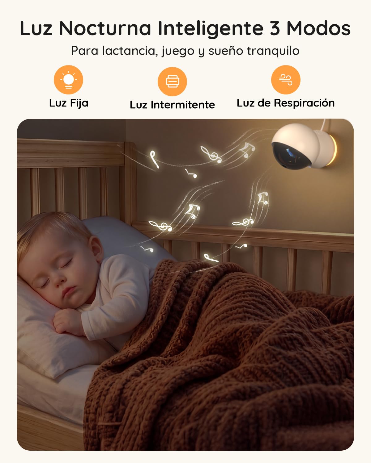 BOIFUN 5.5" Cámara Vigilancia Bebé con WiFi y App 2.5K/4MP, Visión Nocturna Invisible, IA Alerta de Cara Tapada y Sueño Seguro, Audio Bidireccional y Luz Nocturna Infantil, 360° Seguimiento Automático