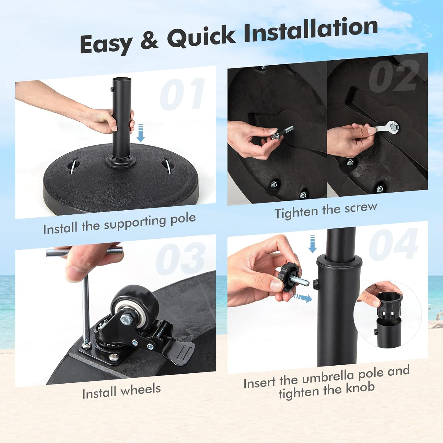 Tangkula 51 lbs Patio Umbrella Base with Wheels, 20.5 Inches Heavy Duty Round Outdoor Umbrella Stand for 10 ft Table Market Offset Umbrella, Fit Umbrella Pole 1.5-1.9 inches, Weighted Umbrella Base