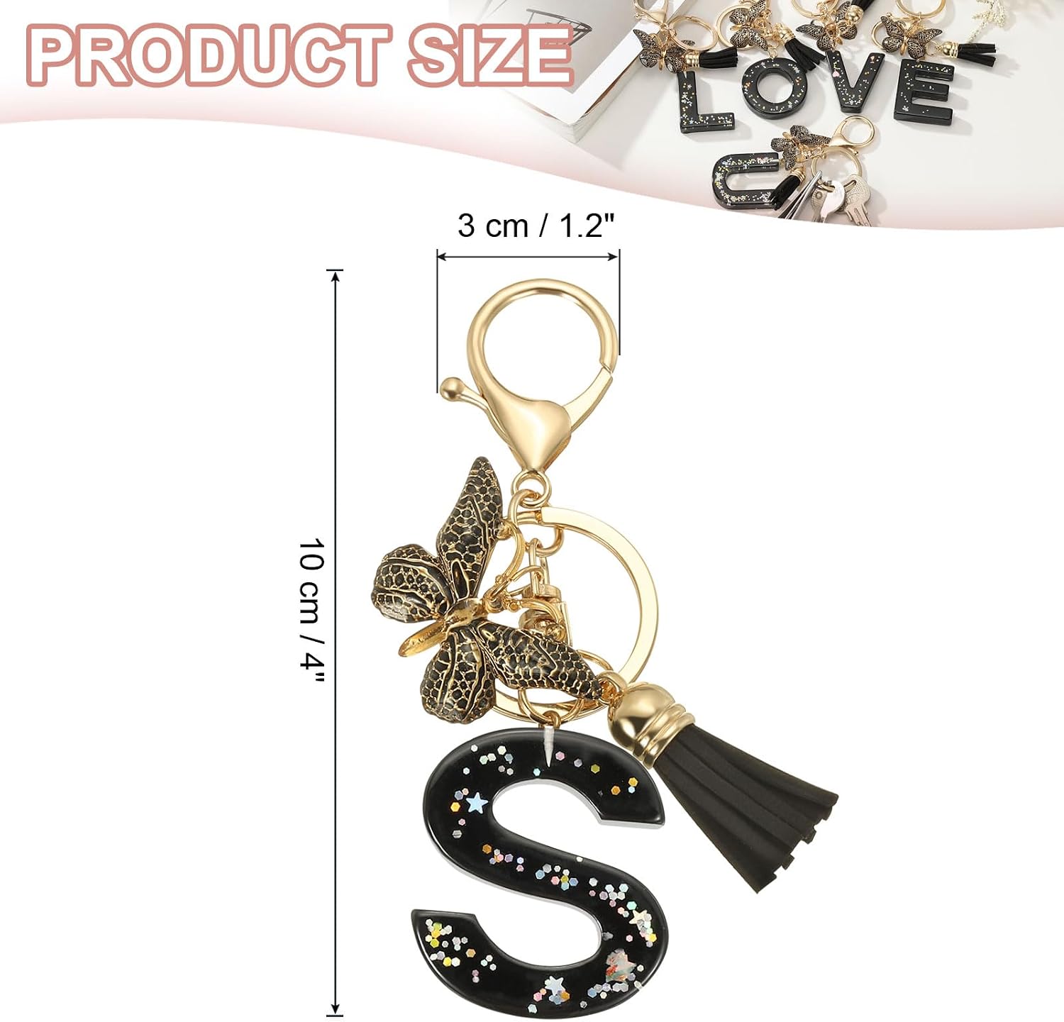 PATIKIL Alphabet Initial Letter Keychain Resin Letter S Black image 2