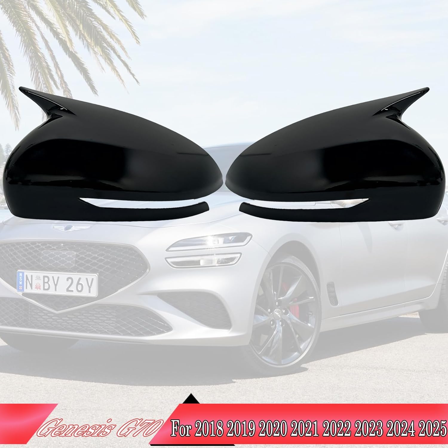 Side Mirror Cover,for Genesis G70 2018 2019 2020 2021 2022 2023 2024 2025，Turn Signal housing Cover Sets car Accessories -Bright Black（with Turn Signal Cutout）