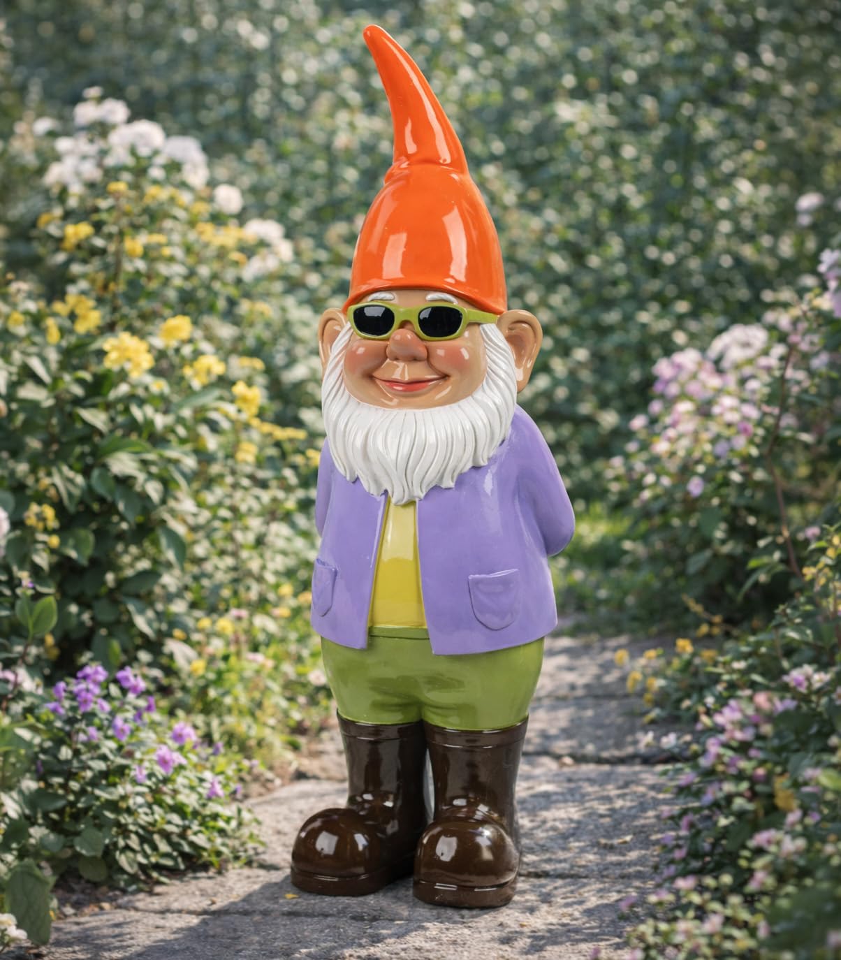formano Krasnal ogrodowy, 76 x 28 cm, dekoracyjna figurka ogrodowa ze sztucznego kamienia, krasnal z okularami przeciwsłonecznymi, ręcznie malowana, błyszcząca powierzchnia, odporna na warunki
