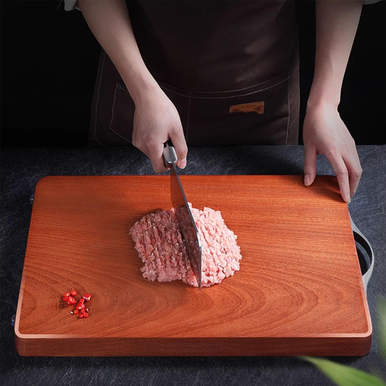 Tablas de cortar de madera de ébano for carne, verduras y frutas. Mango de aleación de aluminio.(21.6 x 15.7 x 1.2in)