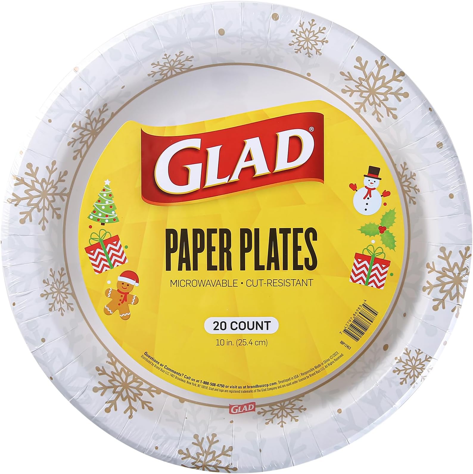 Glad Holiday Gold & Silver Snowflake Disposable Plates - Heavy Duty, Microwavable for Everyday Use | 10 Inch, 20 Count