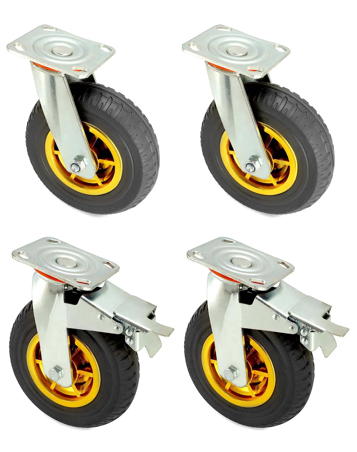 uyoyous 4 stuks zwenkwielen, outdoor, zware wielen, 200 mm, industriële wielen, 360 graden draaibaar, transportwielen, meubelwielen, draagkracht 900 kg (2 remmen