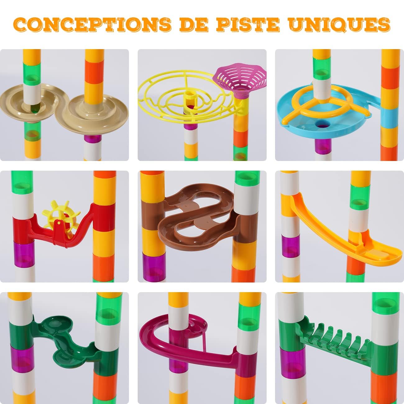 Ifollower Tricky Bille - 166 Pcs Circuit à Billes Couleurs Macaron, Éléments Ludiques Jeu de Construction d'un Labyrinthe Educatif, Sécurité Robuste Marble Rush Conviennent aux Enfant de Plus de 3 Ans