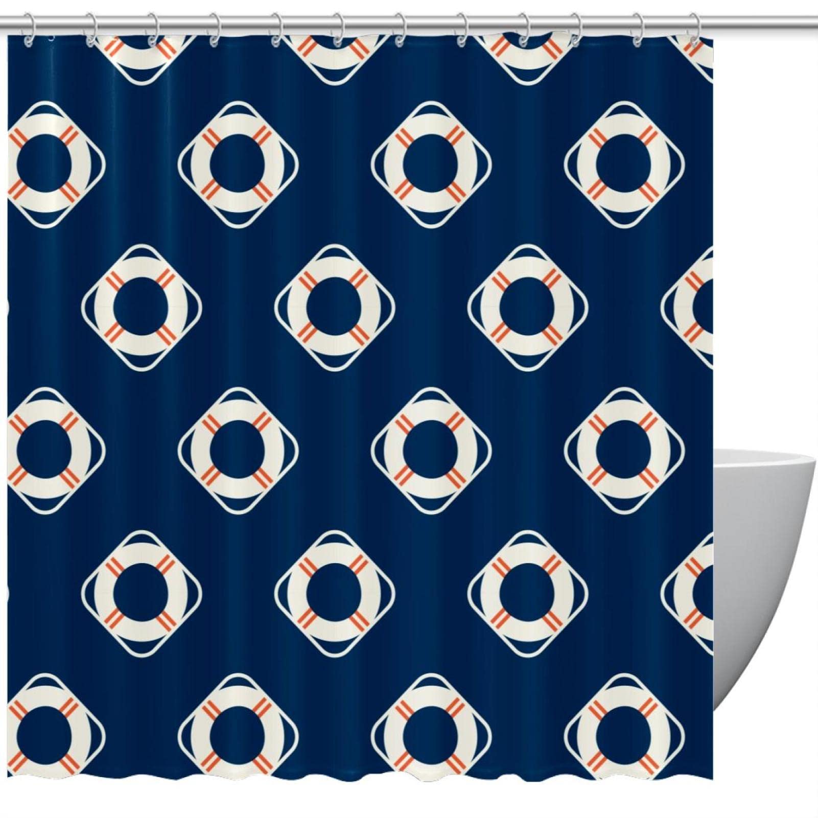 Rideau de douche bouée de sauvetage bleu 183 cm pour salle de bain marine