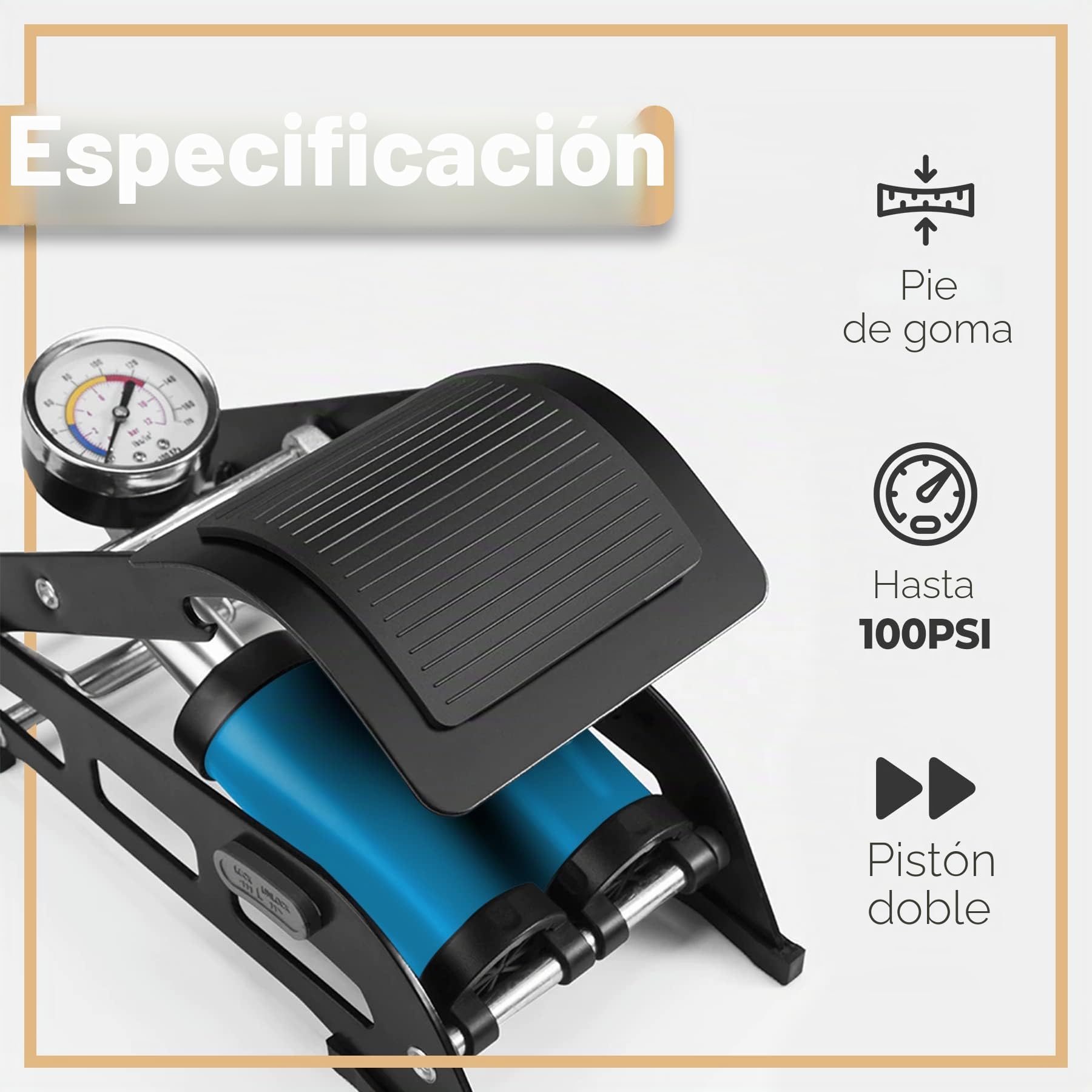 Dunlop Bomba De Pie Con Manómetro - Inflador Para Coche, Bicicleta, Moto Y Balones - Válvula Presta Y Universal