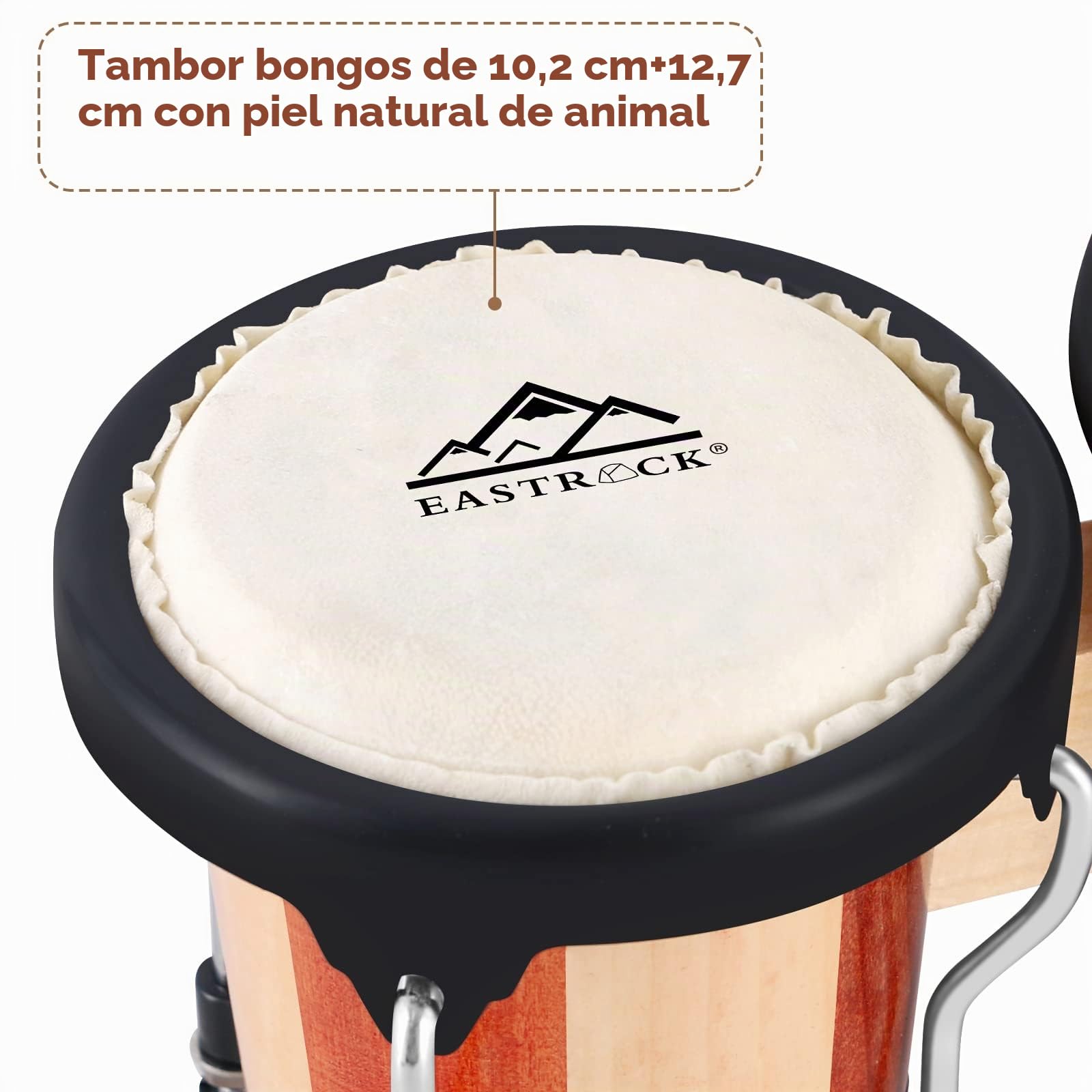 EastRock Bongo Drum - Juego de bongos de 4 y 5 pulgadas para adultos, principiantes, profesionales, instrumentos de percusión de madera y metal sintonizables con llave de afinación