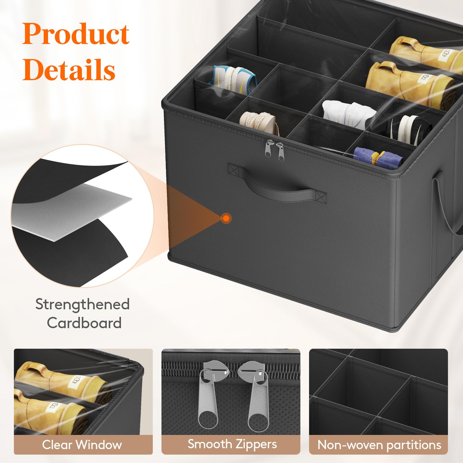 Lifewit Shoe Storage Organizer for Closet Large Shoe Box Storage Containers with Clear Cover and Reinforced Handles - Image 4